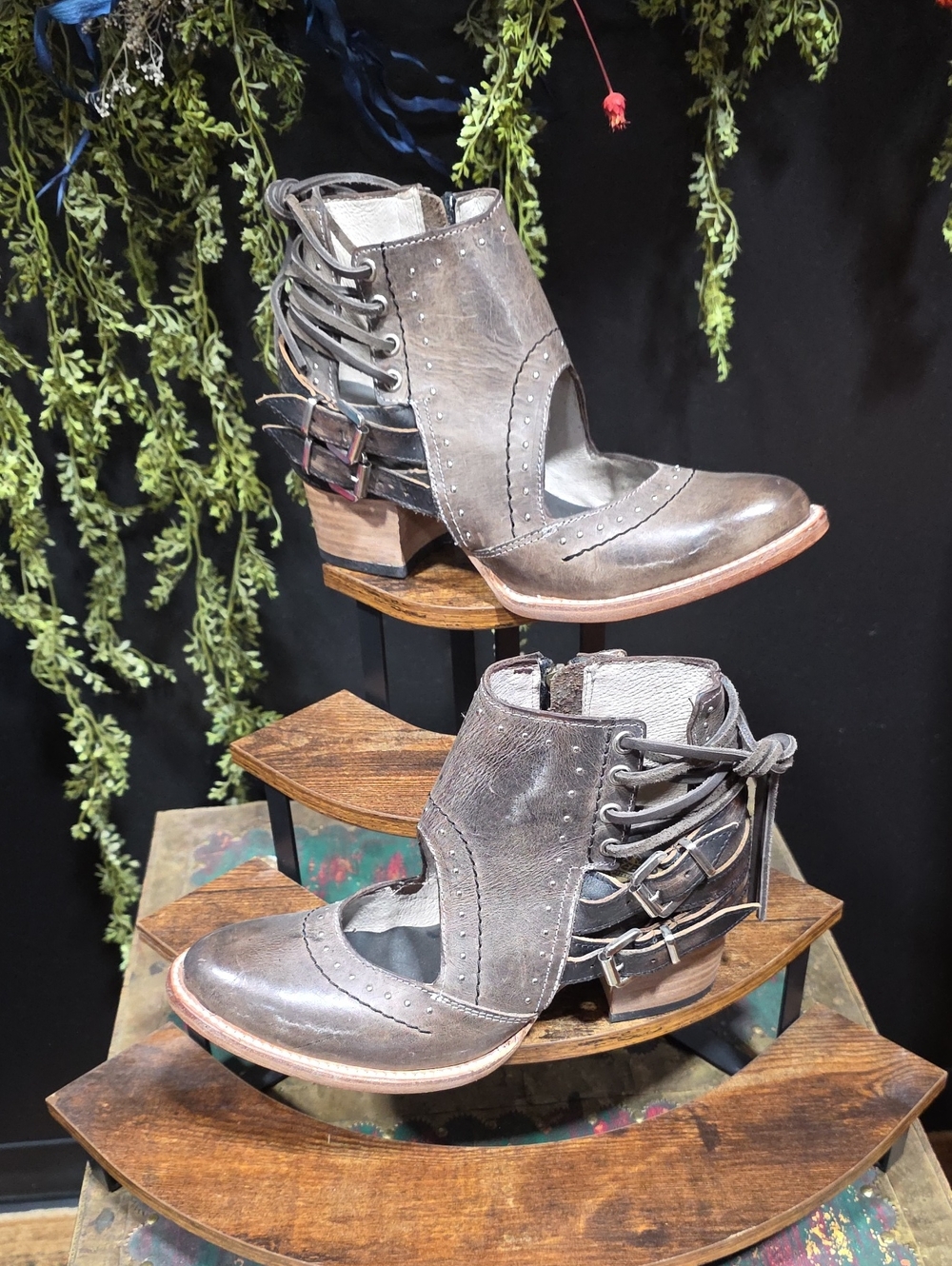 Freebird by Steven Brown Leather Cutout Ankle Booties
